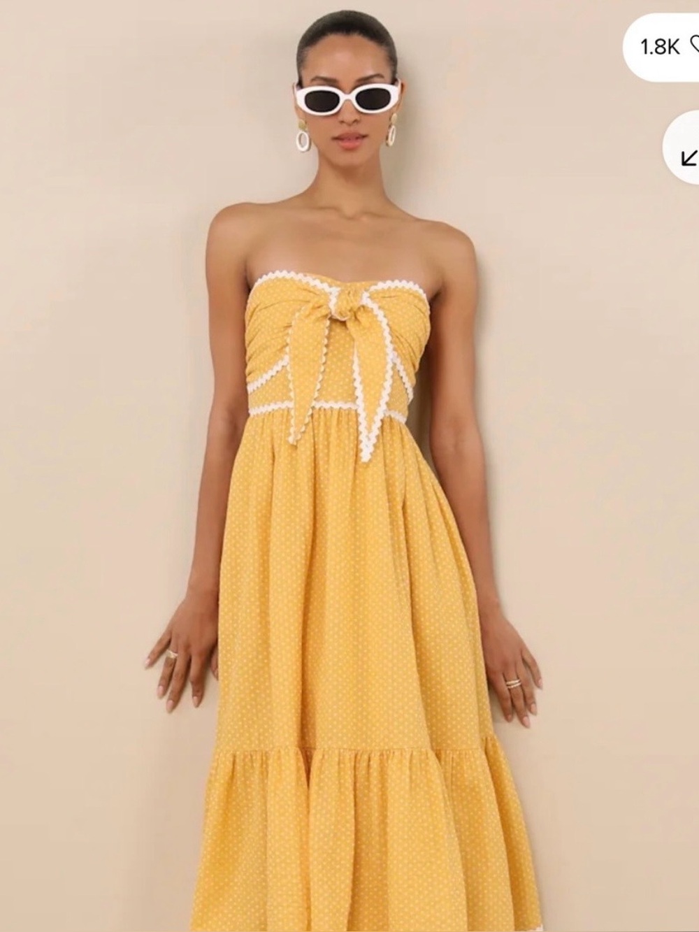 Delightful Design Yellow Polka Dot Midi Dress With Pockets